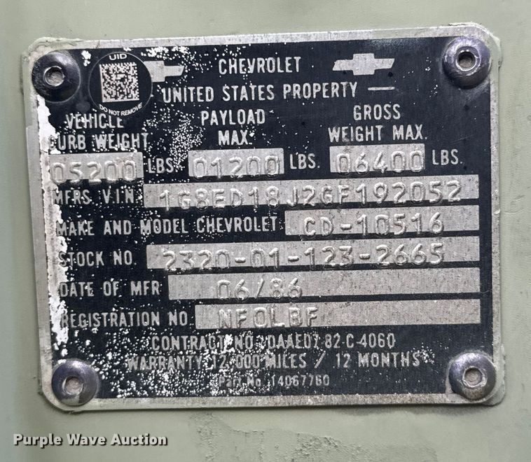 image for item EV1890 1986 Chevrolet M1009 SUV