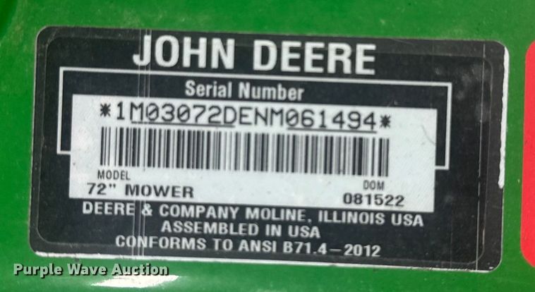 image for item EV1945 John Deere AutoConnect 72D Lawn mower deck