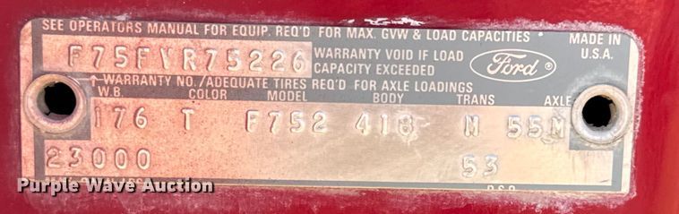 image for item EV1951 1973 Ford F750 pumper fire truck