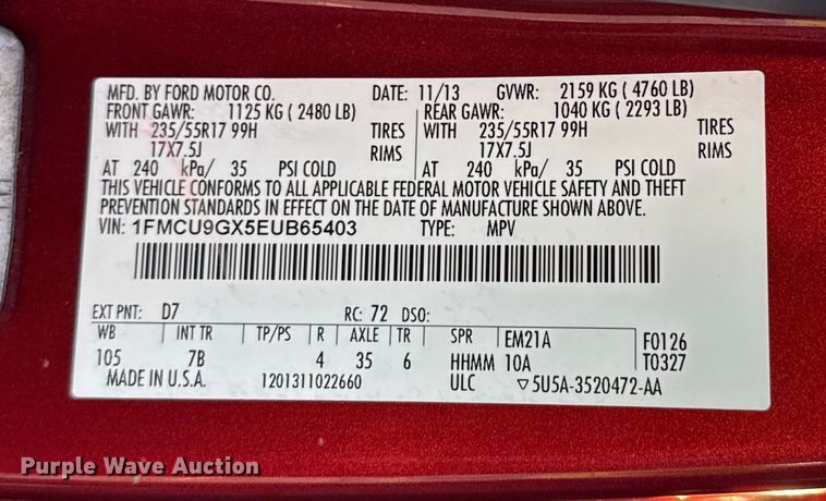 image for item EV1963 2014 Ford Escape SUV