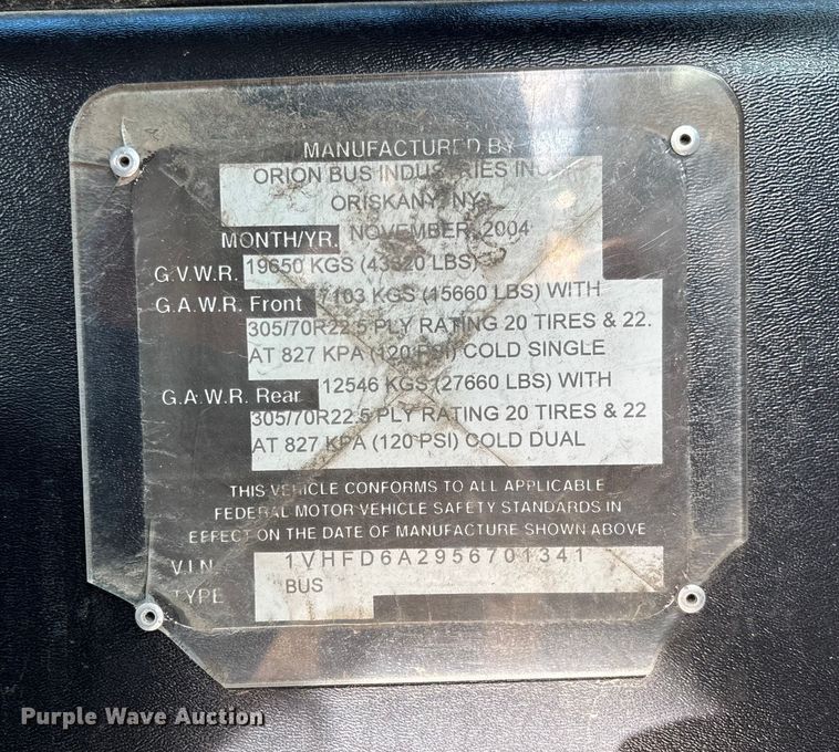 image for item EV3004 2005 Orion VII transit bus