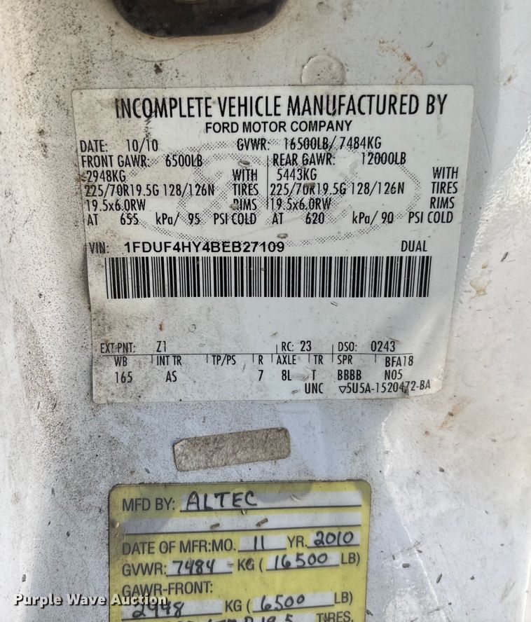 image for item EV3011 2011 Ford F450 Super Duty bucket truck