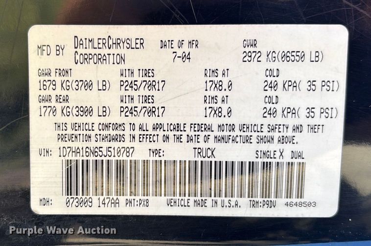 image for item EV3024 2005 Dodge Ram 1500 pickup truck