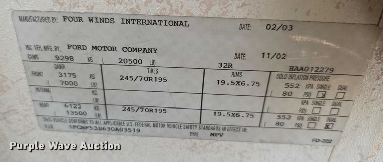 image for item FI0508 2003 Four Winds Hurricane RV