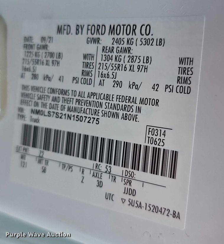 image for item FI0529 2022 Ford Transit Connect van