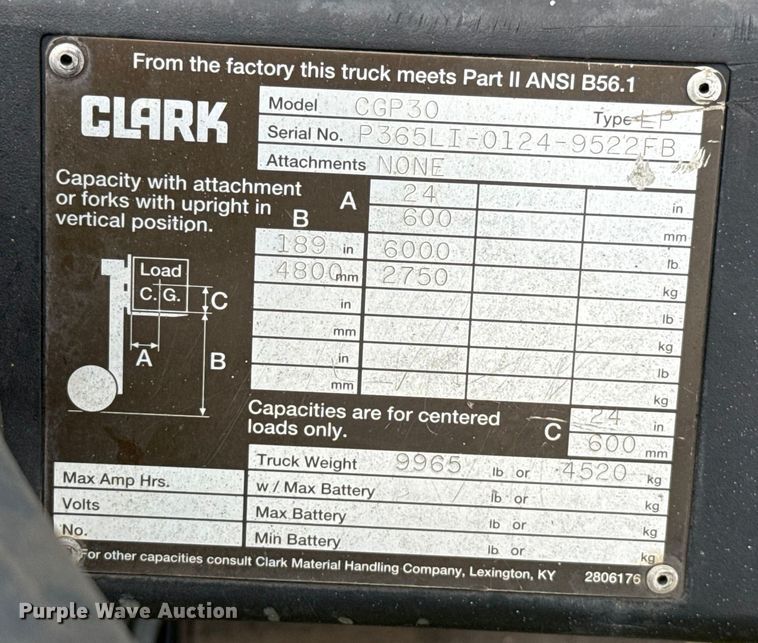 image for item GH9370 Clark CGP30 forklift