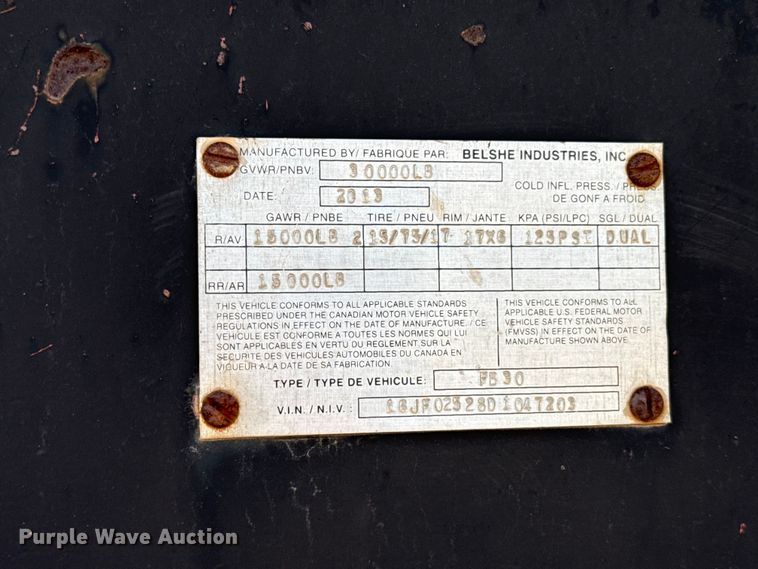 image for item GH9383 2013 Belshe FB30 equipment trailer