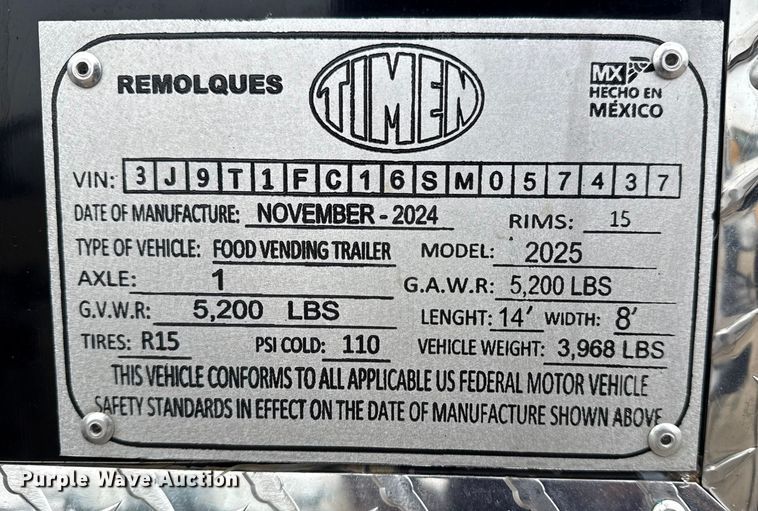 image for item NU9615 2025 Timens food trailer