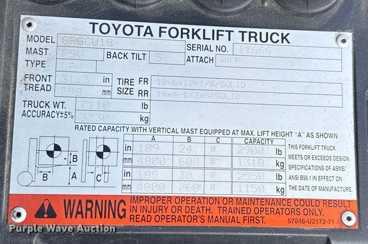 image for item NU9640 2007 Toyota 8FGCU18 forklift