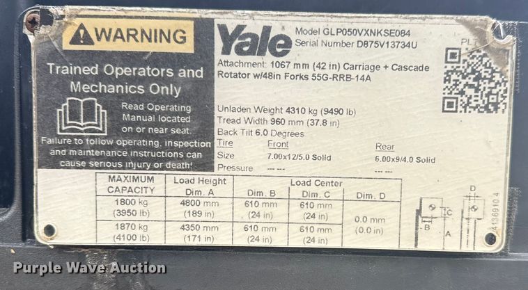 image for item NU9662 2020 Yale GLP050VXNKSE084 forklift