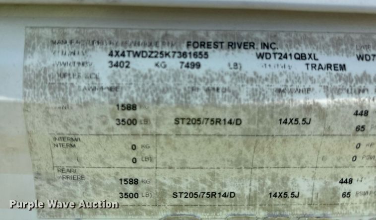 image for item YA0764 2019 Forest River Wildwood camper