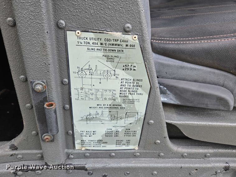 image for item YA1148 1986 AM General M998 Humvee SUV