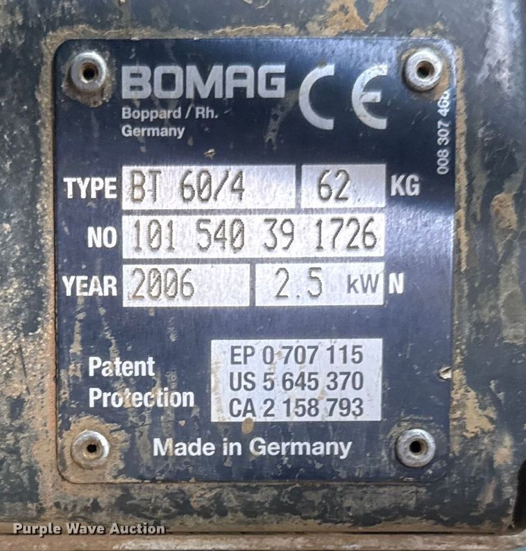 image for item DJ7795 2006 Bomag BT 60/4 plate compactor