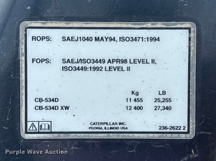 image for item DJ7802 2007 Caterpillar CB-534D XW double drum vibratory roller