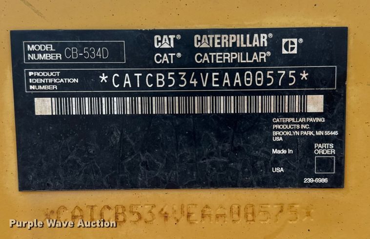 image for item DJ7802 2007 Caterpillar CB-534D XW double drum vibratory roller