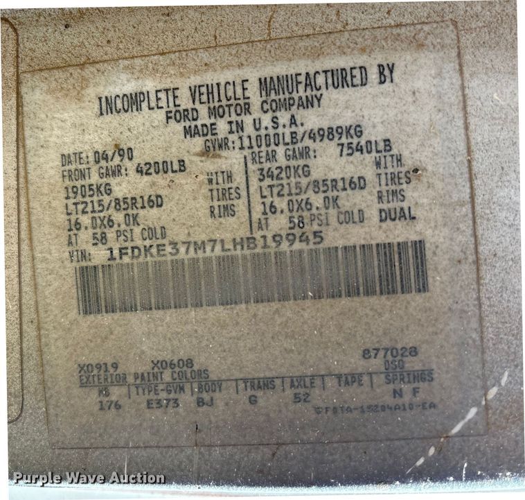 image for item DO1257 1990 Ford E350 box truck