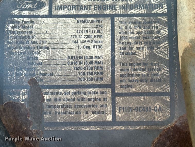 image for item DO2255 1992 Ford L8000 dump truck