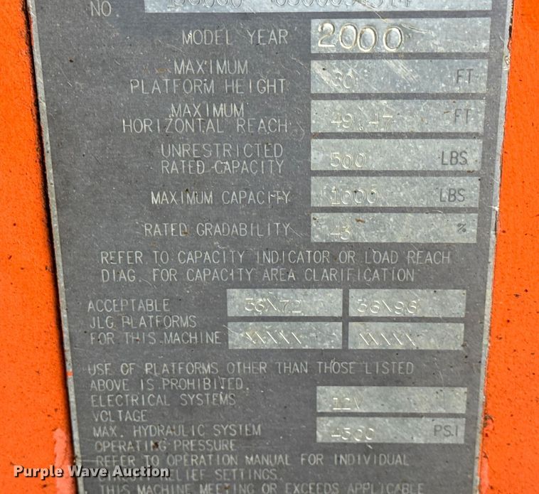 image for item DO2260 2000 JLG 600S boom lift