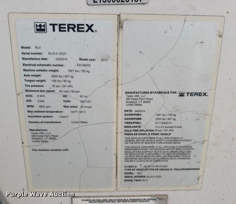 image for item DO2316 2014 Terex RL4 Light Plant