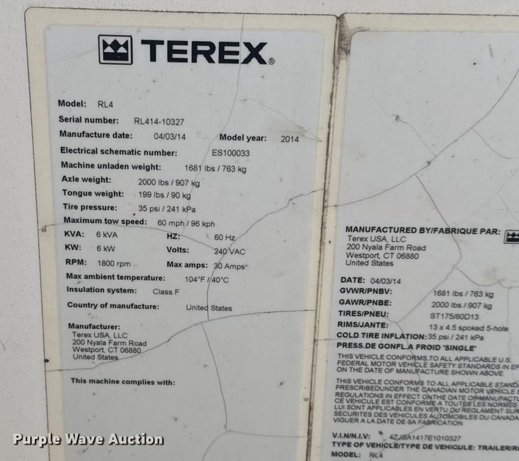 image for item DO2316 2014 Terex RL4 Light Plant