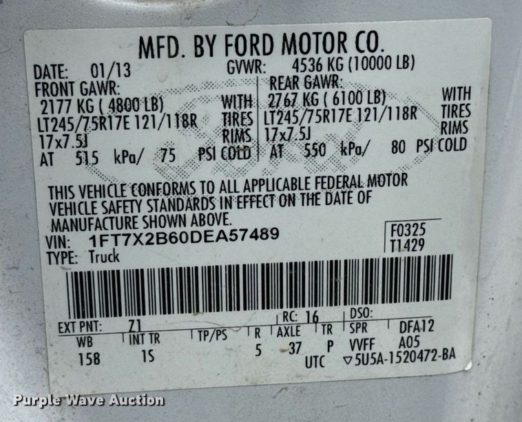 image for item DS3778 2013 Ford F250 Super Duty SuperCab utility bed pickup truck