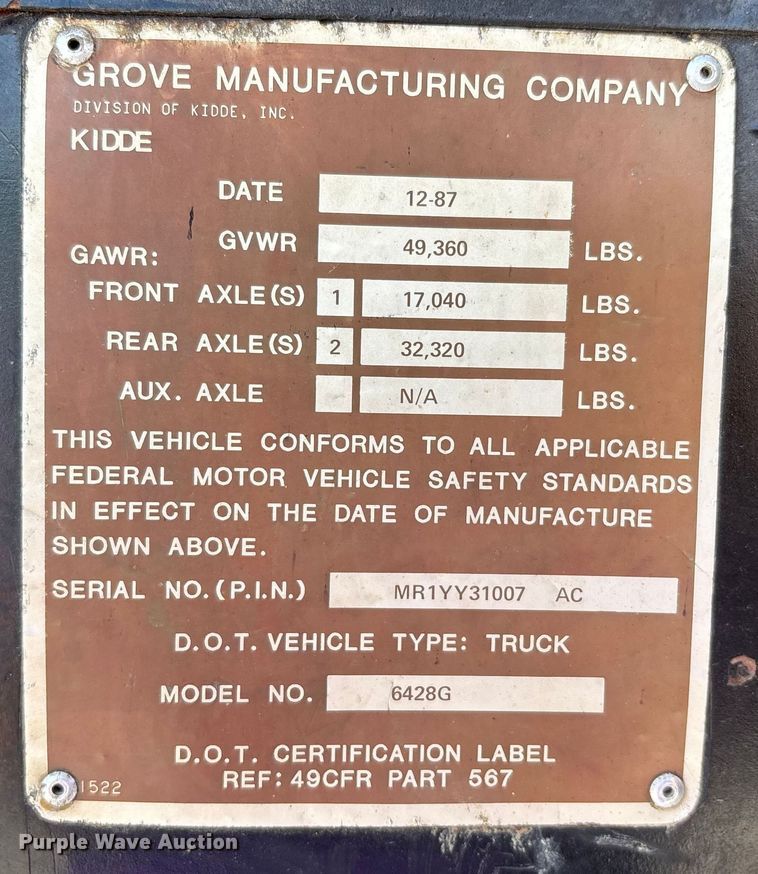 image for item DU1319 1987 Grove 6428G crane