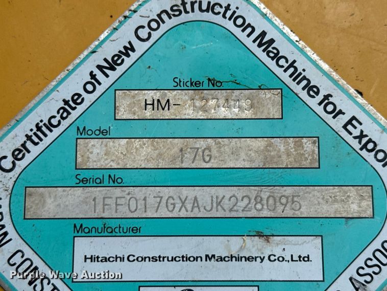 image for item DX5809 2018 John Deere 17G mini excavator