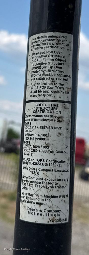 image for item DX5811 2020 John Deere 17G mini excavator