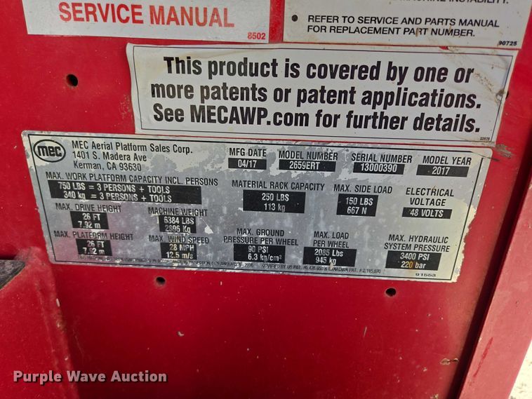 image for item DY1266 2017 MEC Crossover 2659 ERT scissor lift