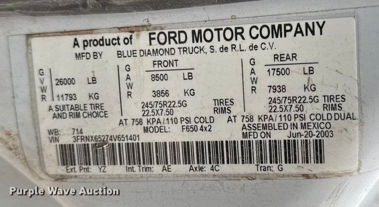 image for item DY8108 2004 Ford F650 Super Duty Crew Cab dump flatbed truck