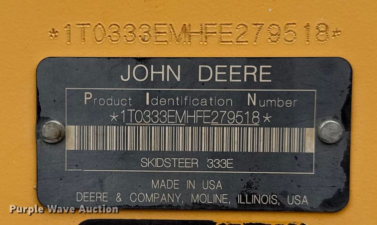 image for item DY8190 2015 John Deere 333E tracked skid steer loader