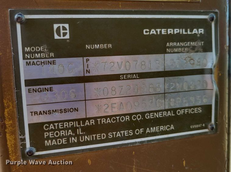 image for item DZ6599 1986 Caterpillar 140G motor grader
