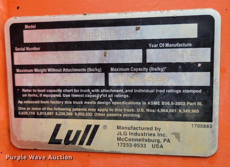 image for item DZ6610 2005 Lull JLG 1044C-54 Series II telehandler