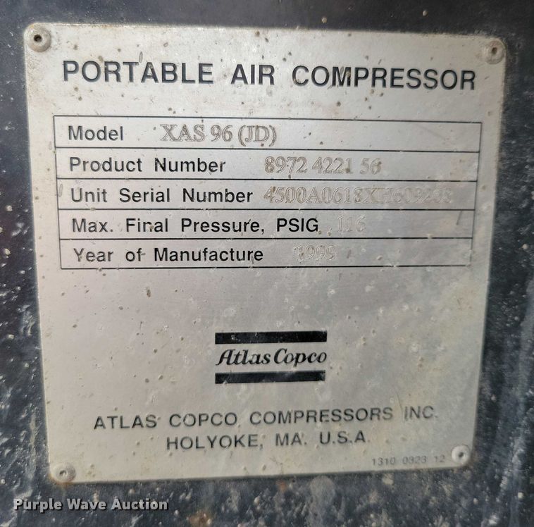 image for item DZ6620 1999 Atlas Copco XAS 96 air compressor
