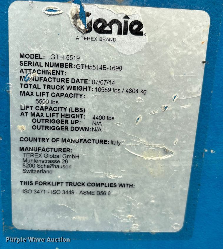 image for item EA7531 2014 Genie GTH-5519 telehandler