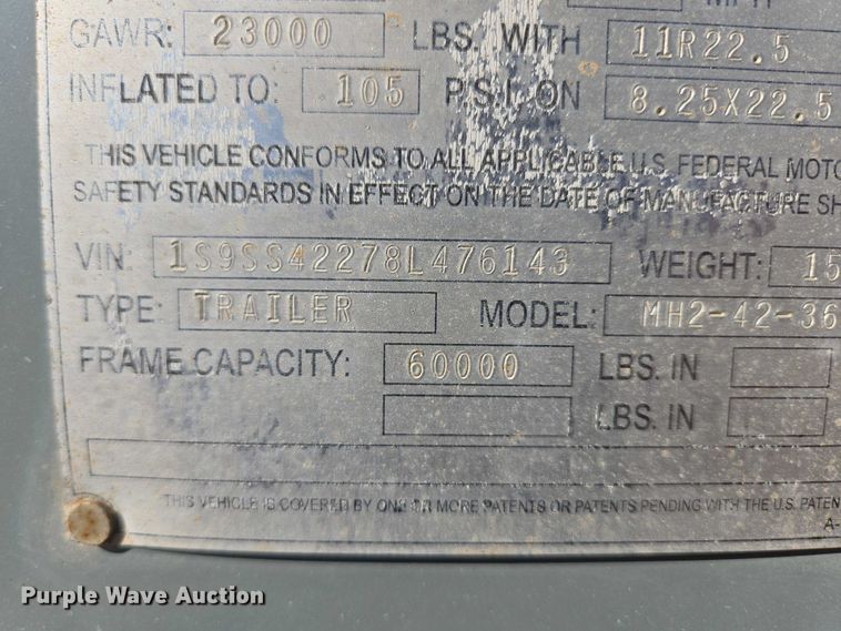 image for item EB1040 2008 SmithCo MH2-42-36 side dump trailer