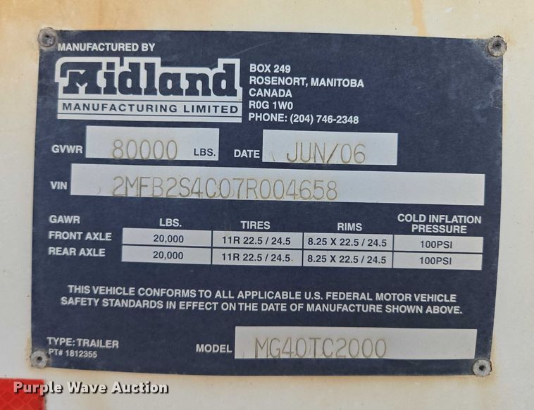 image for item EB1042 2007 Midland MG40TC2000 bottom dump trailer