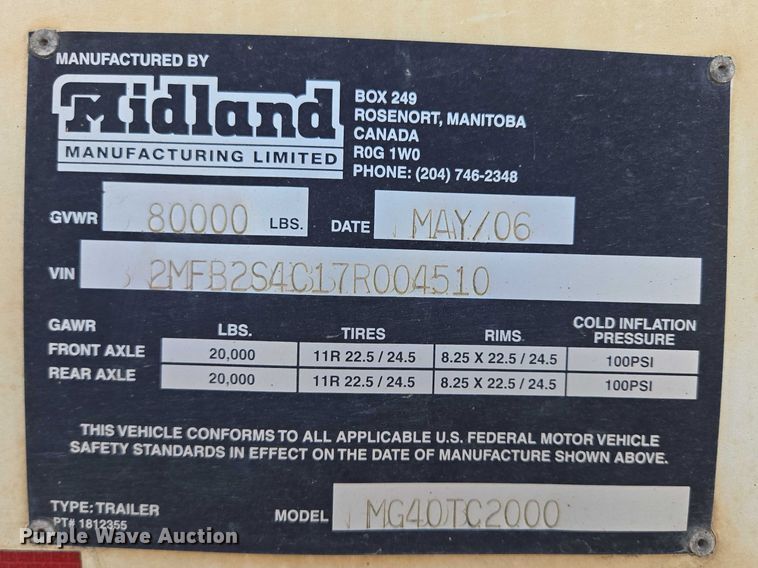 image for item EB1043 2007 Midland MG40TC2000 bottom dump trailer