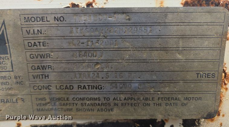 image for item EB1050 2002 Trail King TK54BDU-402 bottom dump trailer