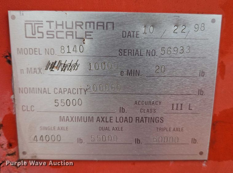 image for item EB8335 1998 Thurman Scale 8140 truck scale