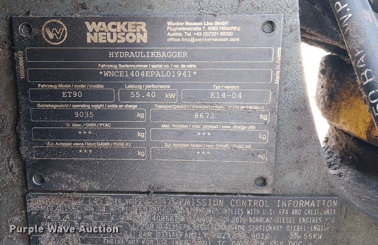 image for item EC3828 2019 Wacker Neuson ET90 mini excavator
