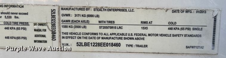 image for item EC3845 2014 Stealth enclosed cargo trailer