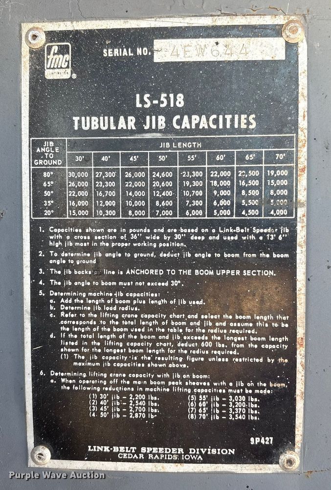 image for item EC4410 1976 Link-Belt LS 518 crane