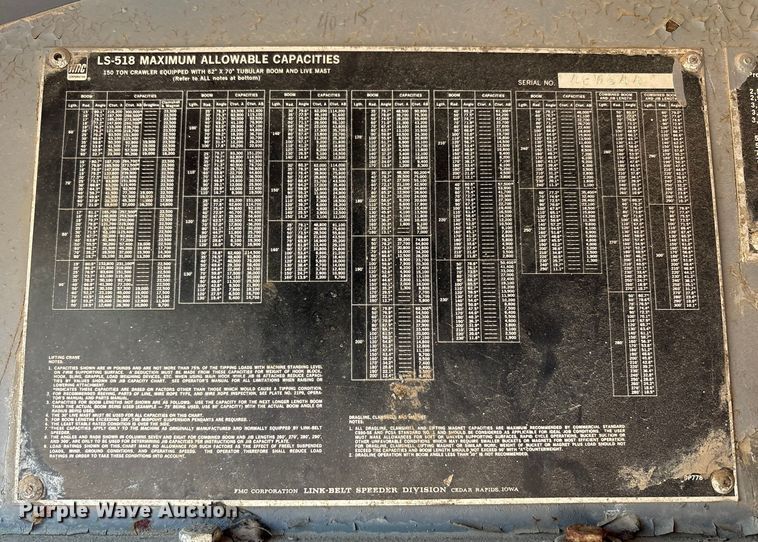 image for item EC4410 1976 Link-Belt LS 518 crane