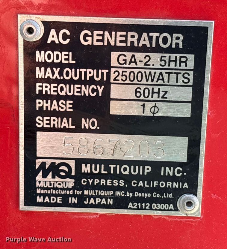 image for item EC4433 (3) Multiquip GA-2.5HR generators