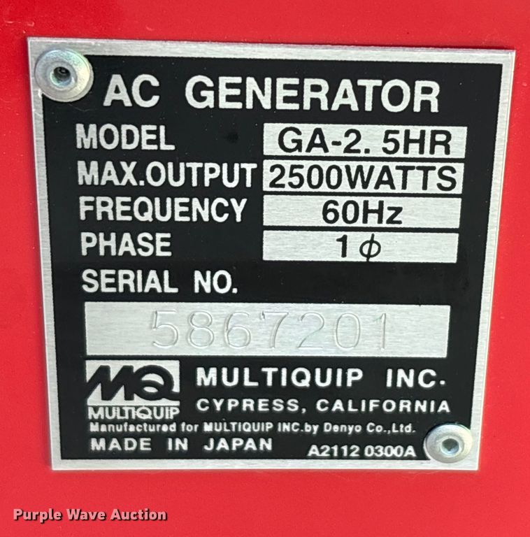 image for item EC4433 (3) Multiquip GA-2.5HR generators