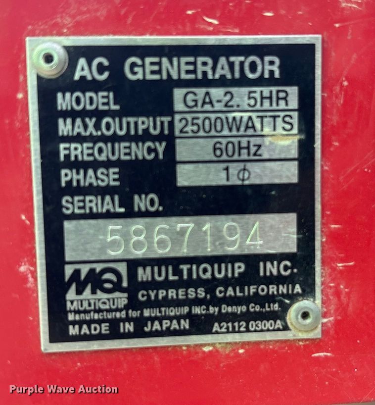 image for item EC4433 (3) Multiquip GA-2.5HR generators