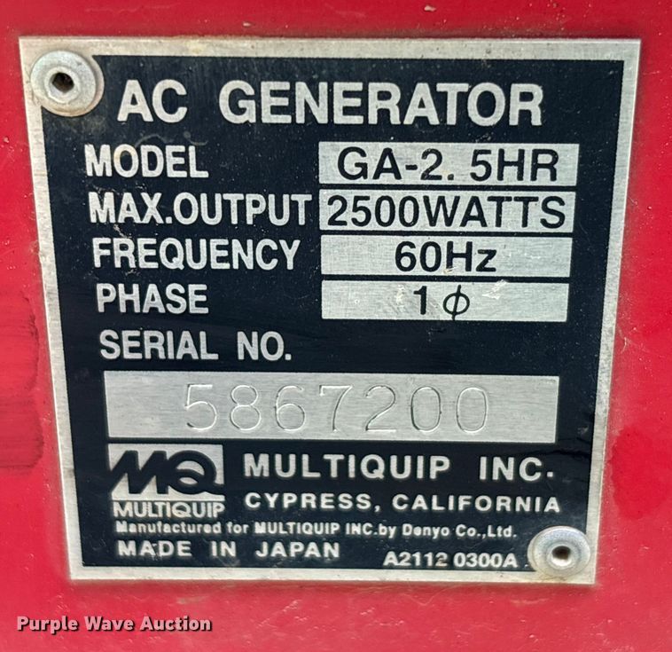 image for item EC4435 (3) Multiquip GA-2.5HR generators