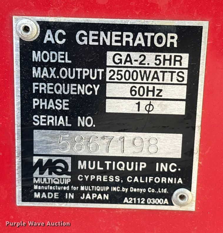 image for item EC4435 (3) Multiquip GA-2.5HR generators