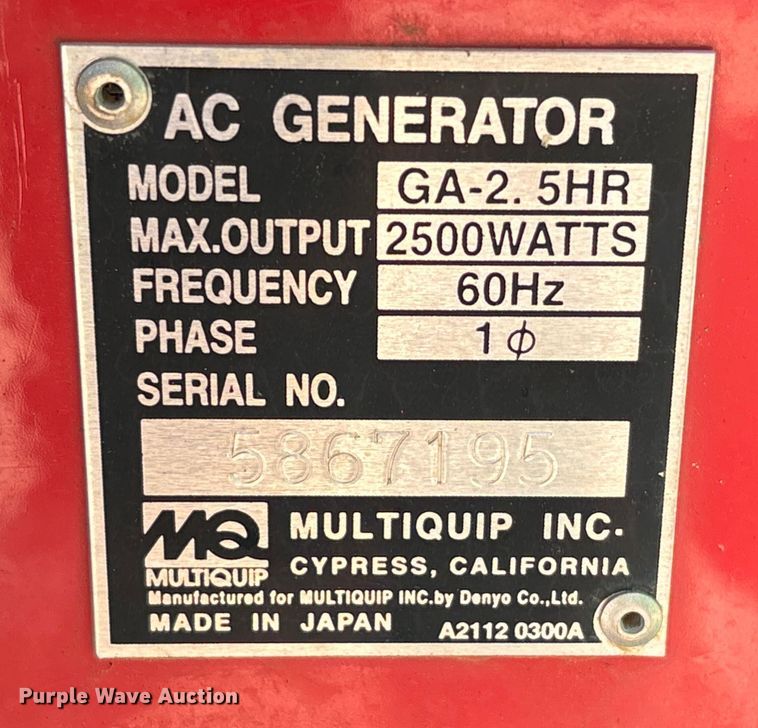 image for item EC4435 (3) Multiquip GA-2.5HR generators